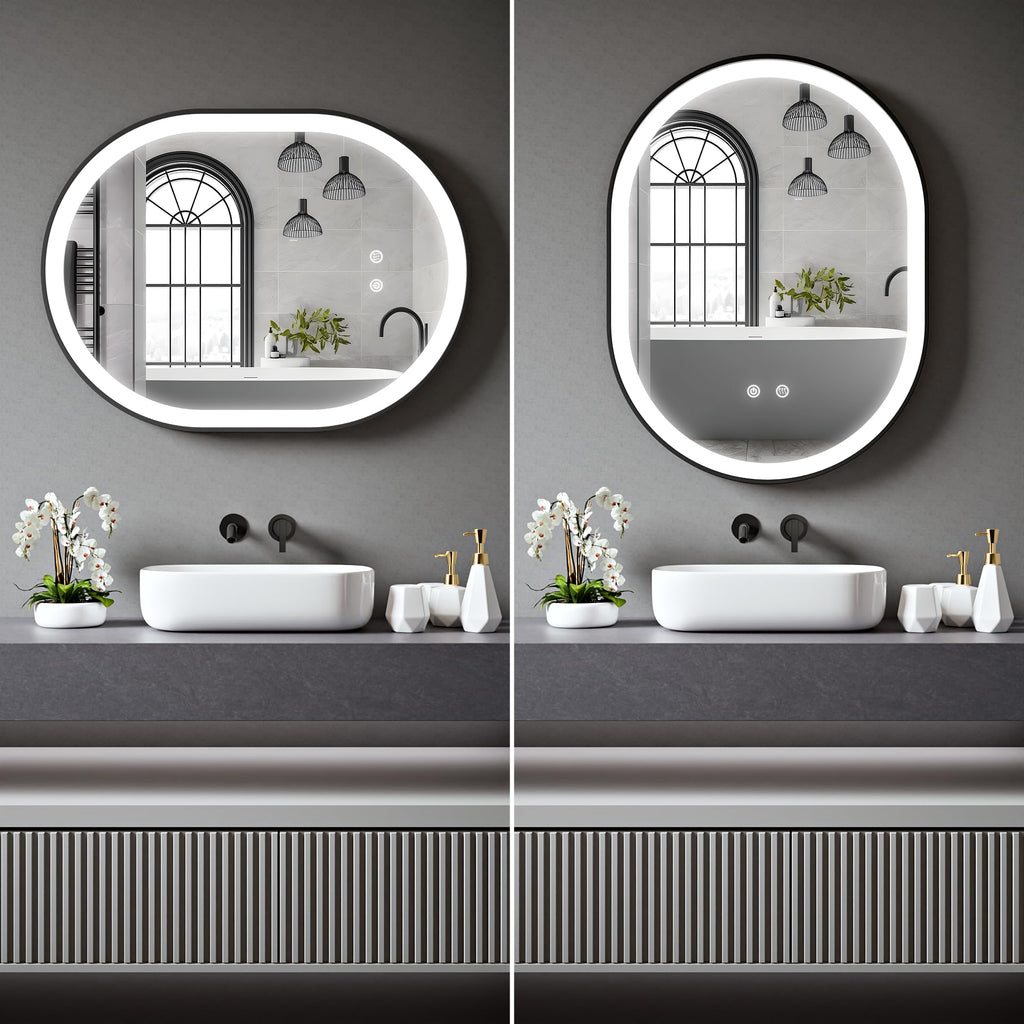 Oval Bathroom LED Mirror with Dimmable Lights, Anti-fog, Shatter-Proof Tempered Glass
