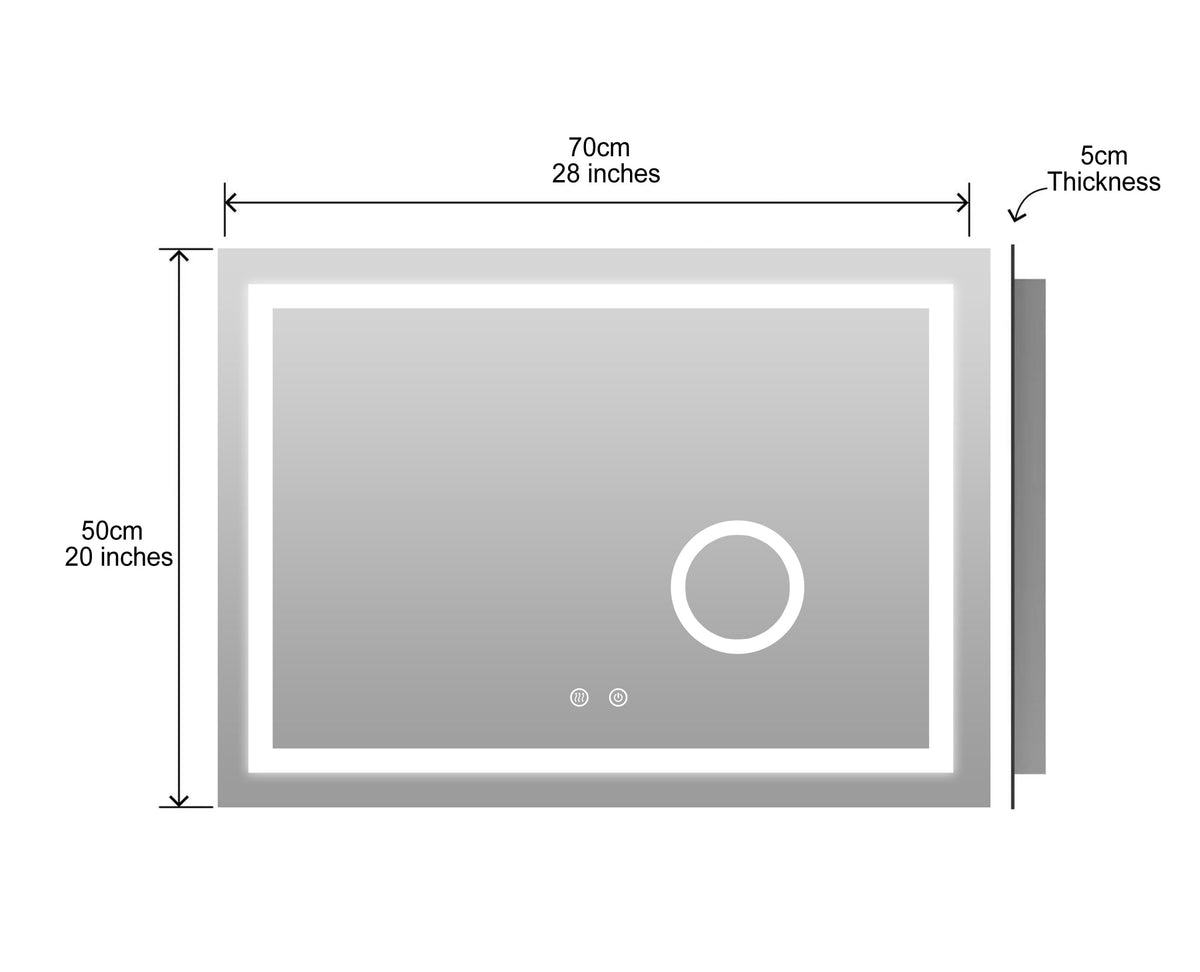 Rectangle Bathroom LED Mirror with Magnifier and Dimmable Lights, Anti-fog, Shatter-Proof Tempered Glass