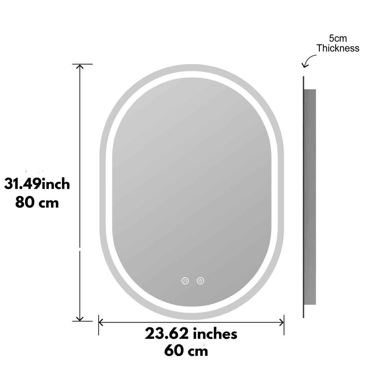 Oval Bathroom LED Mirror with Dimmable Lights, Anti-fog, Shatter-Proof Tempered Glass