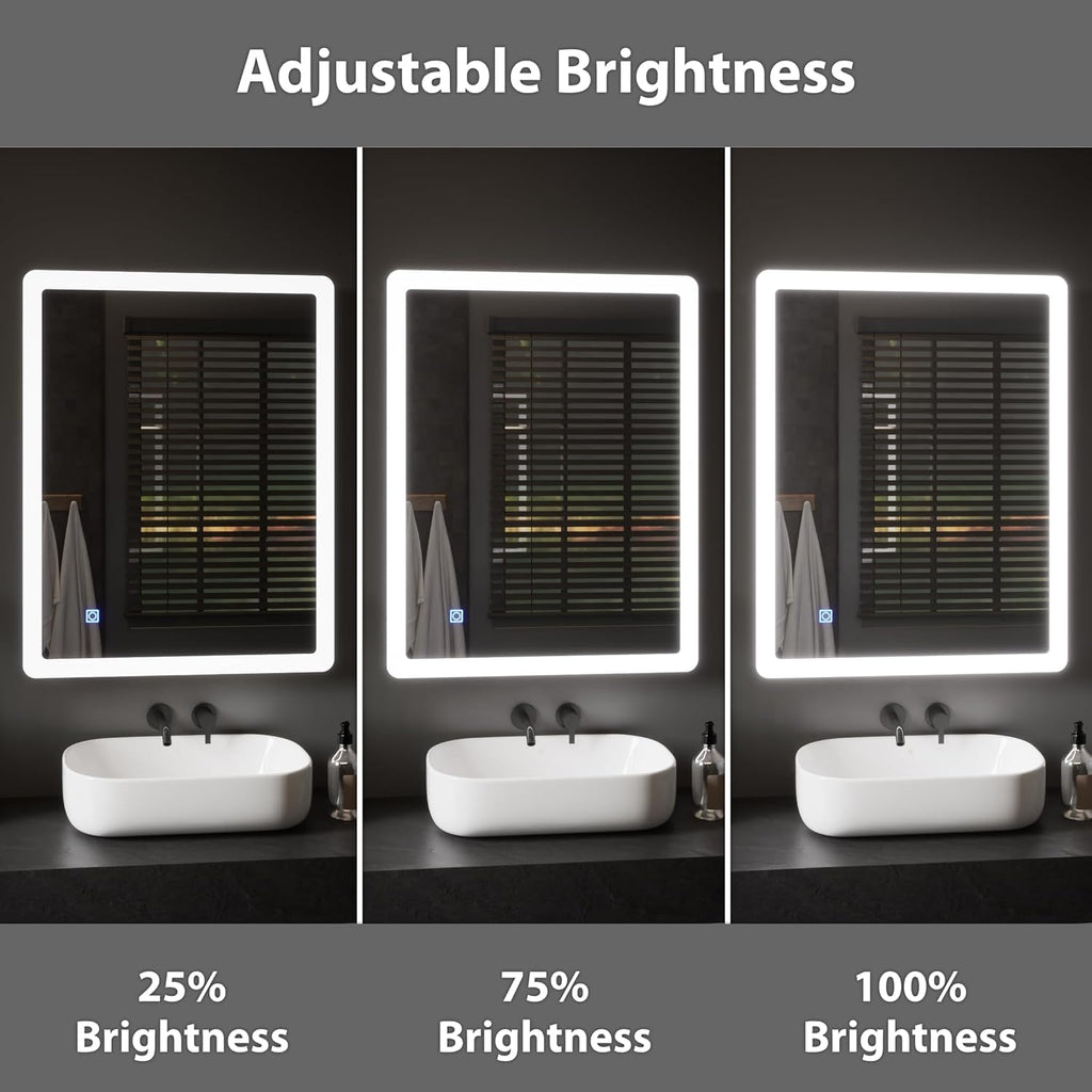 Rectangle Bathroom LED Mirror with Dimmable Lights, Anti-fog, Shatter-Proof Tempered Glass