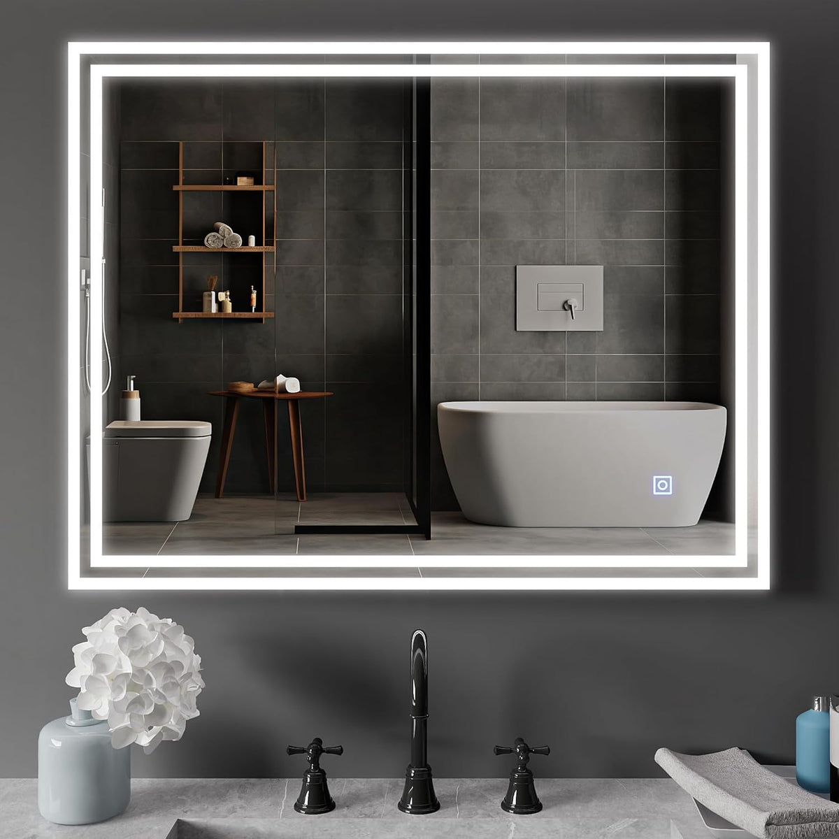 Rectangle Bathroom LED Mirror with Dimmable Lights, Anti-fog, Shatter-Proof Tempered Glass