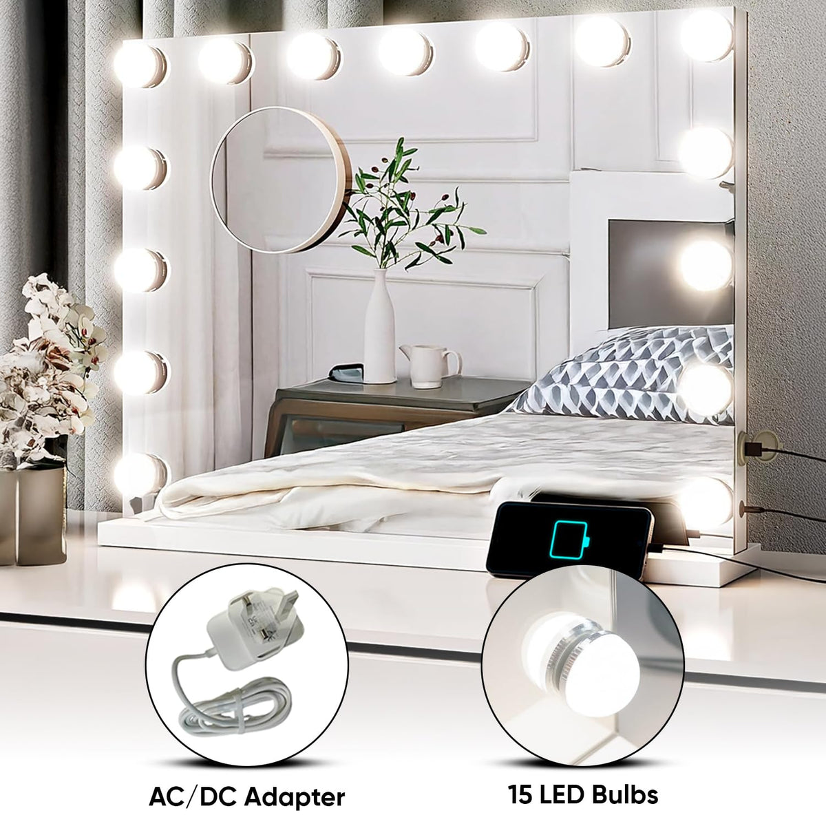 Vanity Mirror with Dimmable Makeup Lights, Touch Screen To Select 3 Colour Modes