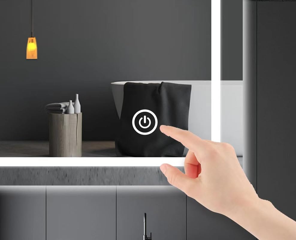 Rectangle Bathroom LED Mirror with Dimmable Lights, Anti-fog, Shatter-Proof Tempered Glass