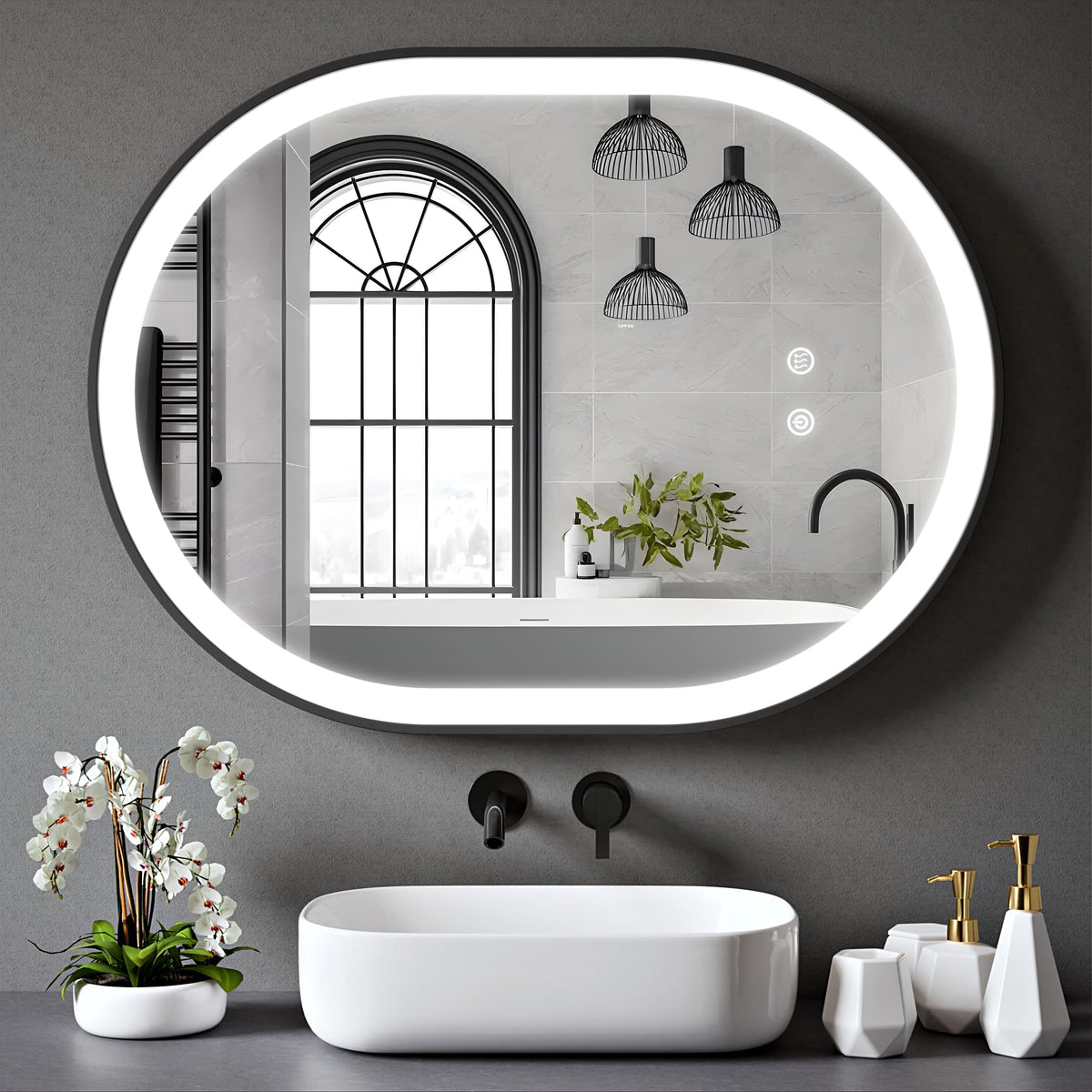 Oval Bathroom LED Mirror with Dimmable Lights, Anti-fog, Shatter-Proof Tempered Glass