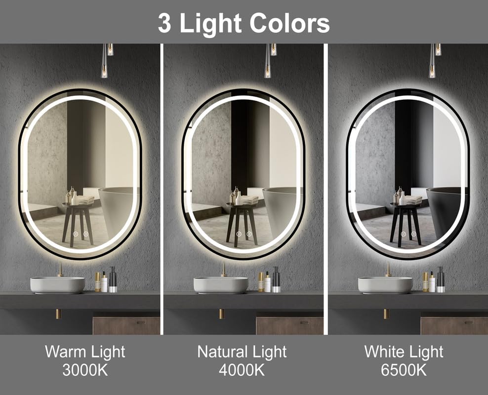 Oval Bathroom LED Mirror with Dimmable Lights, Anti-fog, Shatter-Proof Tempered Glass