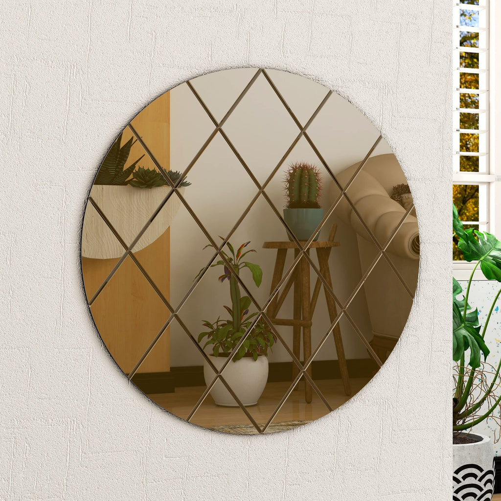 Art Deco 50cm Bronze Round Wall Mirror – Modern Wall-Mounted Glass Design for Bedroom, Hallway & Lounge