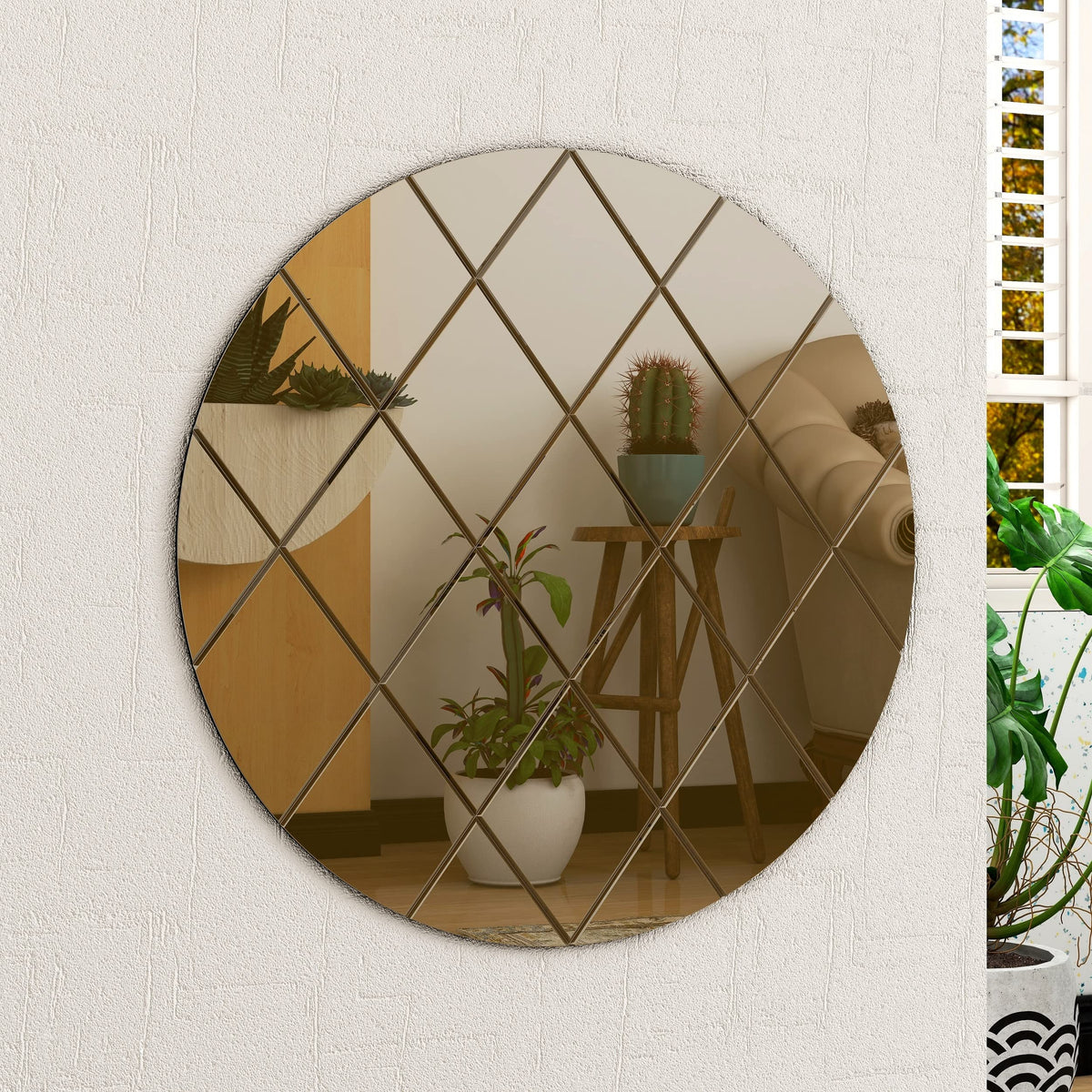 Art Deco 50cm Bronze Round Wall Mirror – Modern Wall-Mounted Glass Design for Bedroom, Hallway & Lounge