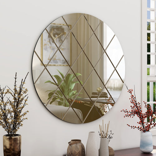 Art Deco 50cm Bronze Round Wall Mirror – Modern Wall-Mounted Glass Design for Bedroom, Hallway & Lounge