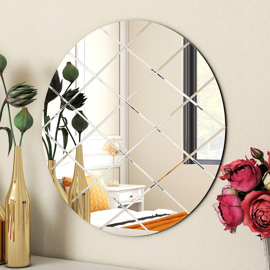 Art Deco 50cm Clear Round Wall Mirror – Modern Wall-Mounted Glass Design for Bedroom, Hallway & Lounge