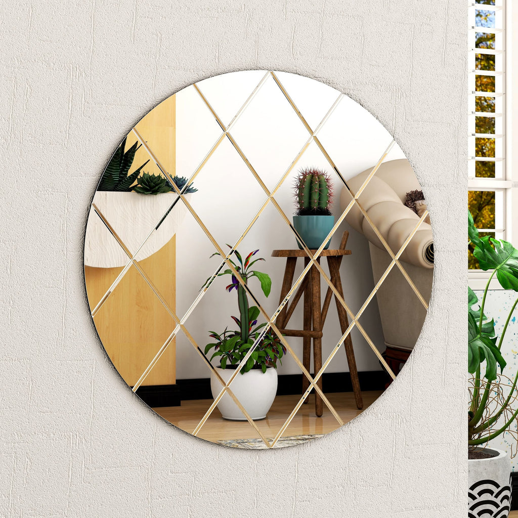 Art Deco 50cm Clear Round Wall Mirror – Modern Wall-Mounted Glass Design for Bedroom, Hallway & Lounge
