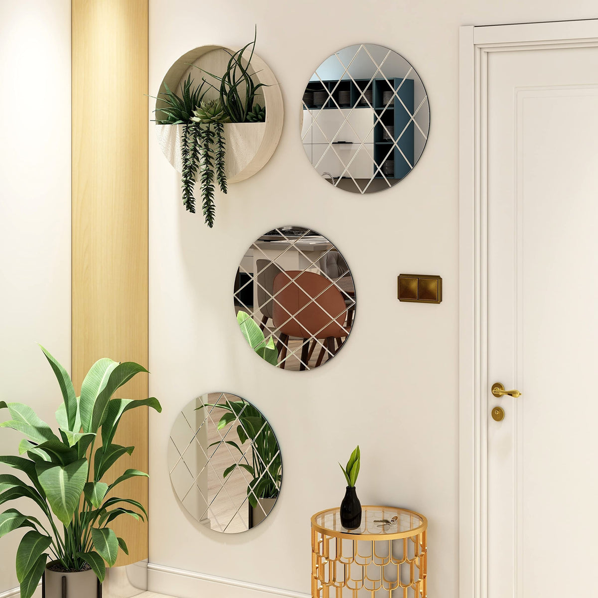 Art Deco 50cm Clear Round Wall Mirror – Modern Wall-Mounted Glass Design for Bedroom, Hallway & Lounge