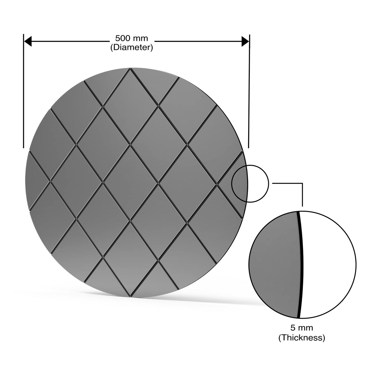 Art Deco 50cm Grey Round Wall Mirror Glass Design for Bedroom, Modern Wall-Mounted Mirrors for Hallway, Entryways and Lounge