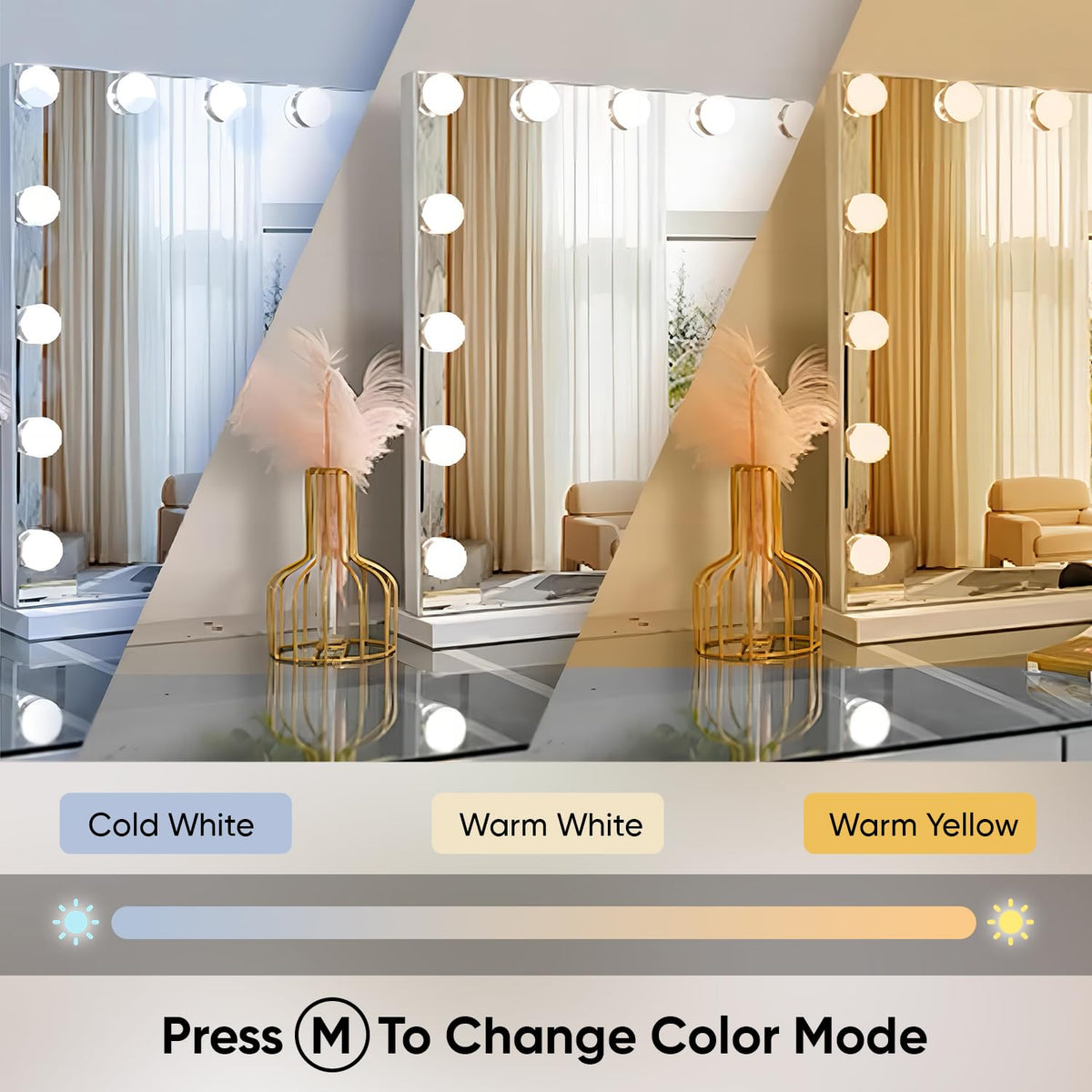 Vanity Mirror with Dimmable Makeup Lights, Touch Screen To Select 3 Colour Modes