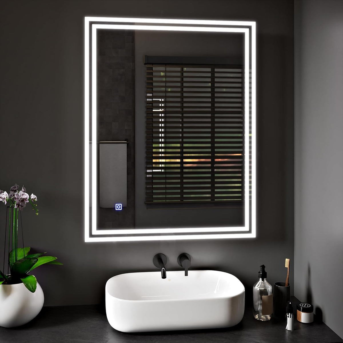 Rectangle Bathroom LED Mirror with Dimmable Lights, Anti-fog, Shatter-Proof Tempered Glass