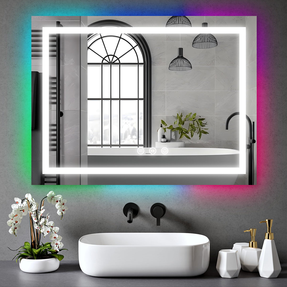 Rectangle Bathroom LED Mirror with Dimmable Lights, Anti-fog, Shatter-Proof Tempered Glass