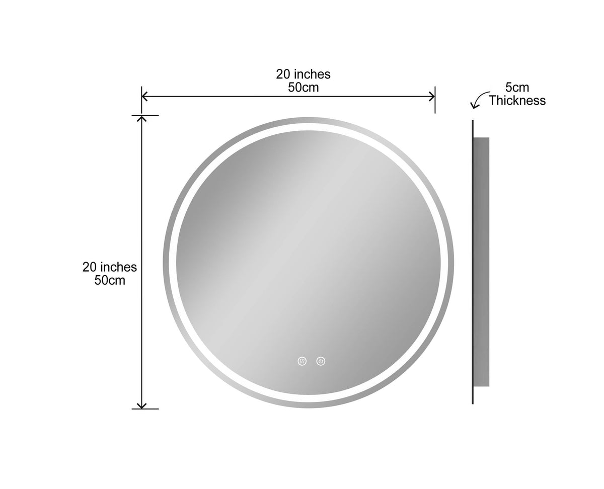Round Bathroom LED Mirror with Dimmable Lights, Anti-fog, Shatter-Proof Tempered Glass