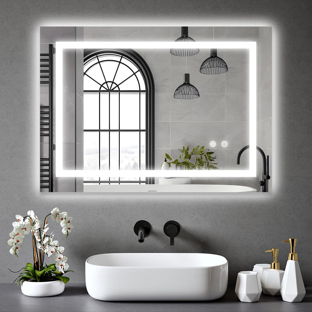 Rectangle Bathroom LED Mirror with Dimmable Lights, Anti-fog, Shatter-Proof Tempered Glass