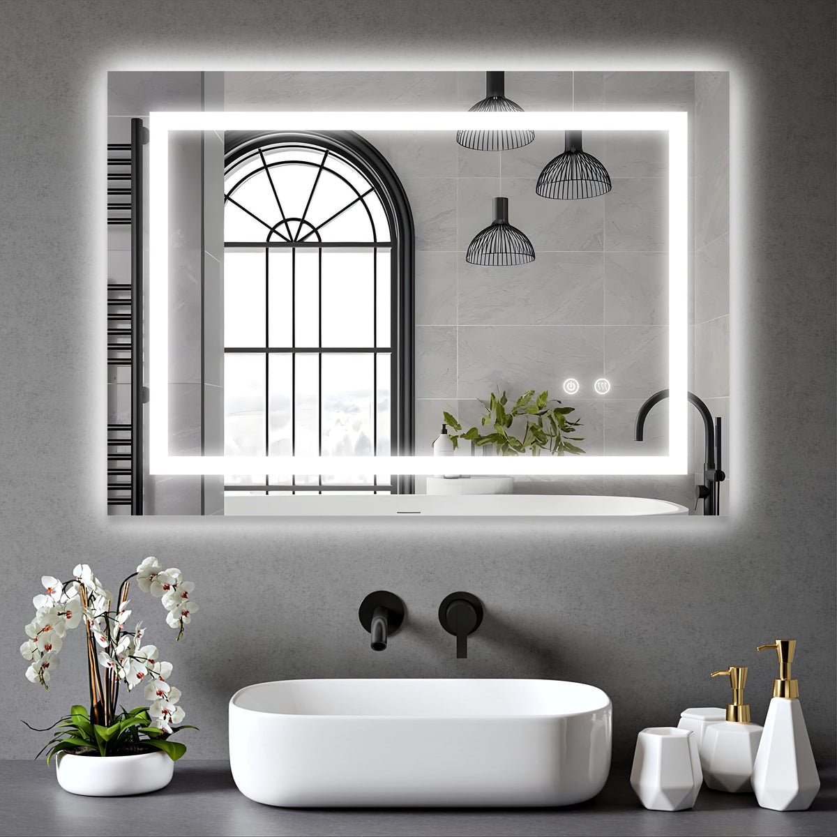 Rectangle Bathroom LED Mirror with Dimmable Lights, Anti-fog, Shatter-Proof Tempered Glass