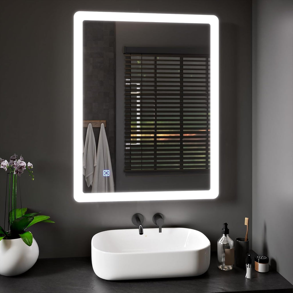Rectangle Bathroom LED Mirror with Dimmable Lights, Anti-fog, Shatter-Proof Tempered Glass