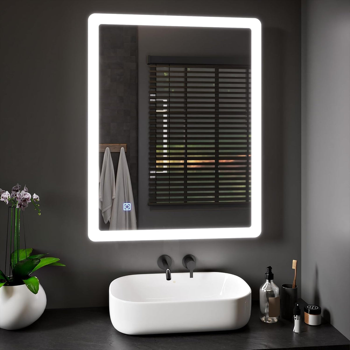 Rectangle Bathroom LED Mirror with Dimmable Lights, Anti-fog, Shatter-Proof Tempered Glass
