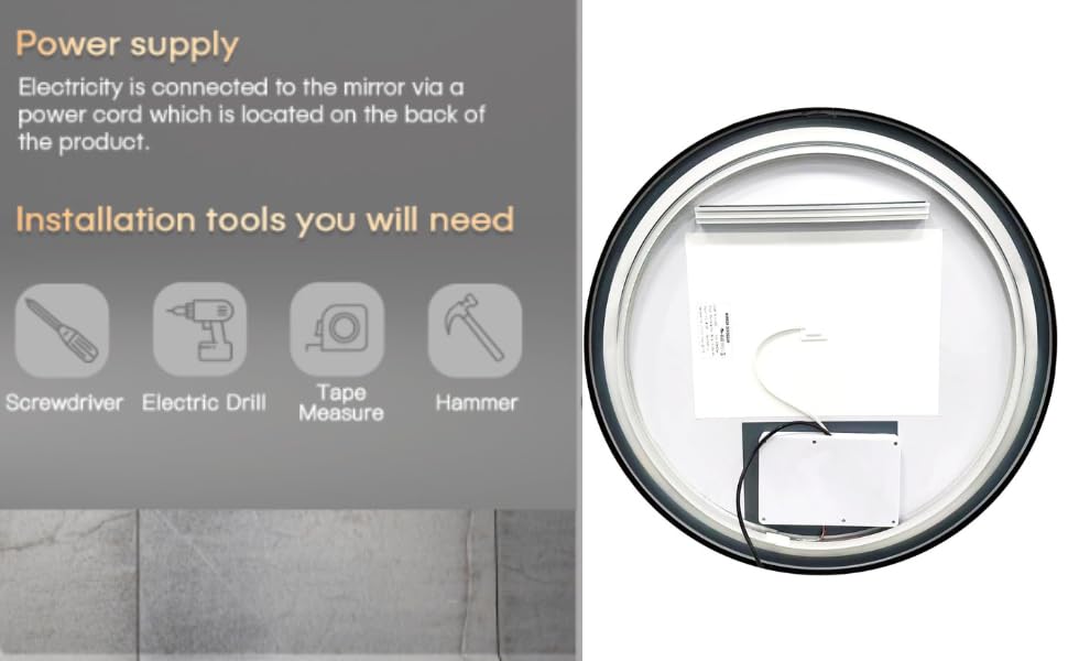 Round Bathroom LED Mirror with Dimmable Lights, Anti-fog, Shatter-Proof Tempered Glass