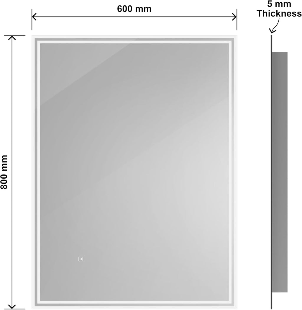 Rectangle Bathroom LED Mirror with Dimmable Lights, Anti-fog, Shatter-Proof Tempered Glass