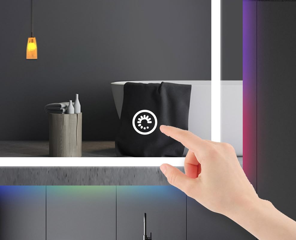 Rectangle Bathroom LED Mirror with Dimmable Lights, Anti-fog, Shatter-Proof Tempered Glass